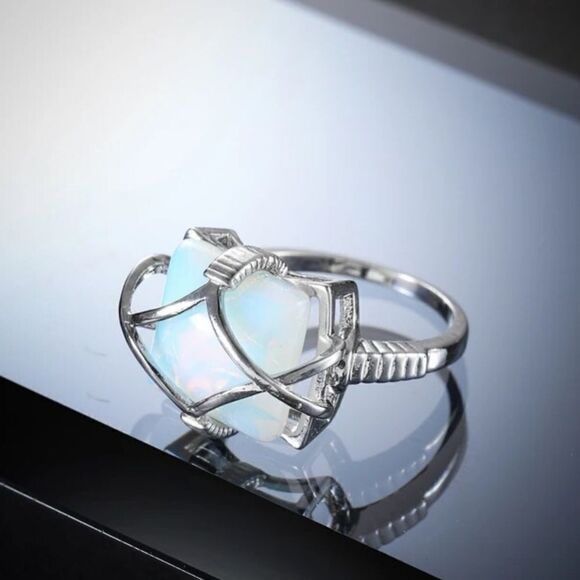 Square Lab Opal Ring for Women, Creative Grid Design - Picture 8 of 9